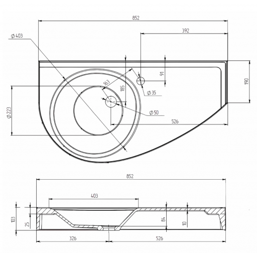 Раковина подвесная 1Marka Элипс Piccolo Polytitan 85 L белая